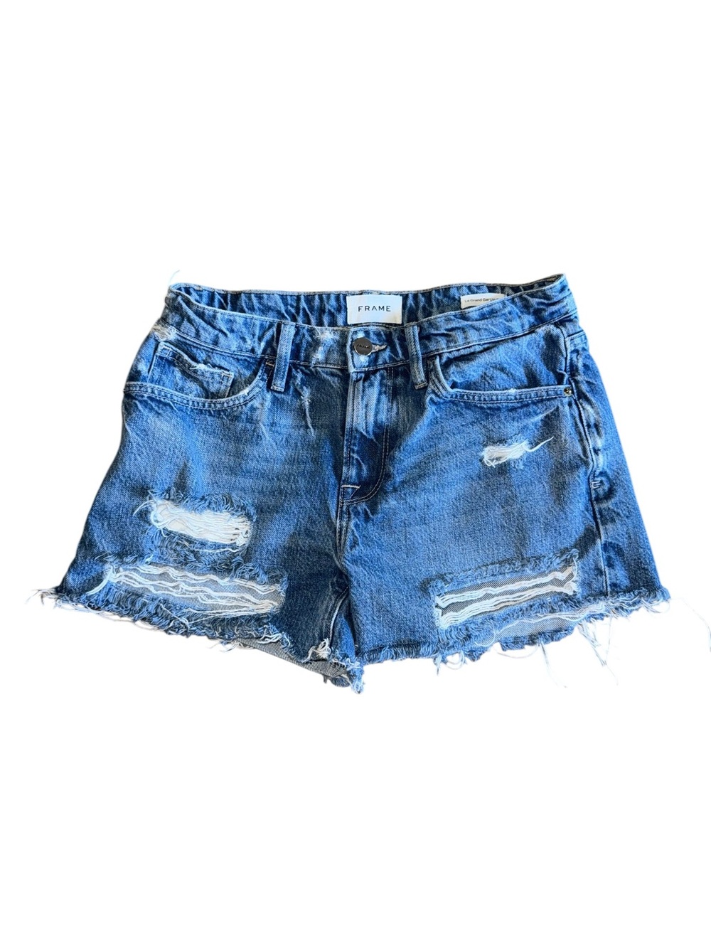 FRAME Le Grand Garçon Distressed Denim Shorts Size 24 Montgrove Rips